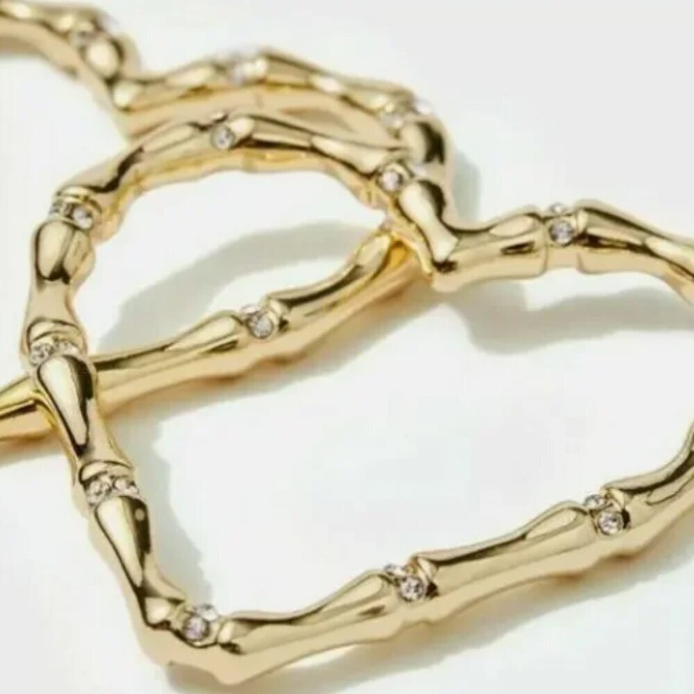 Lilly Pulitzer gold metallic crystal embellished bamboo heart earrings NWT